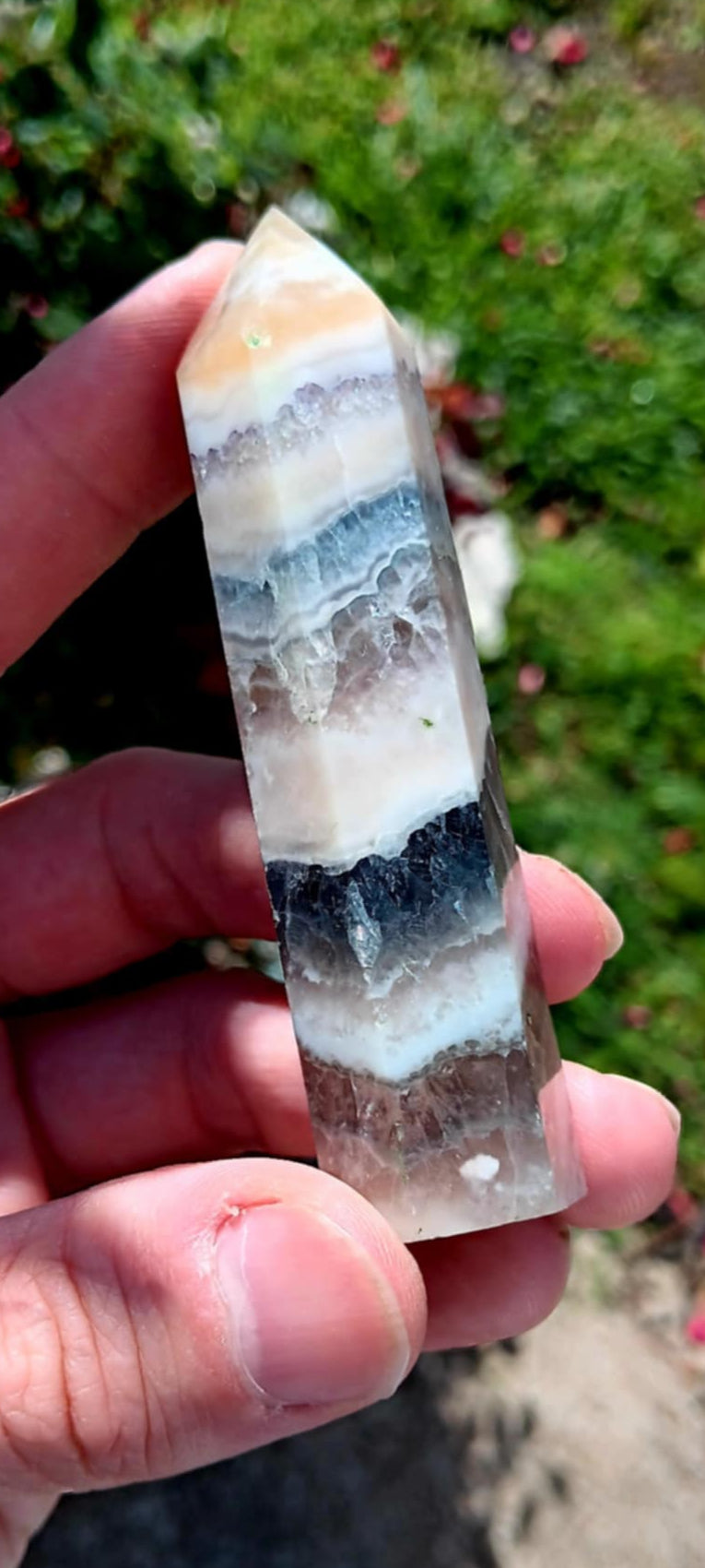 Brand New Obelisk: Banded Fluorite 3.5 Inches