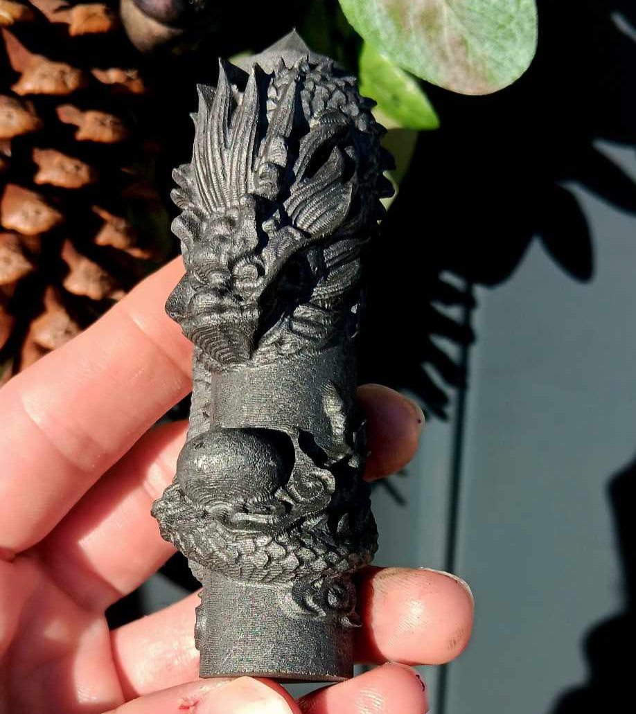 Obelisk: Shungite Intricate Dragon Carving 4 Inches