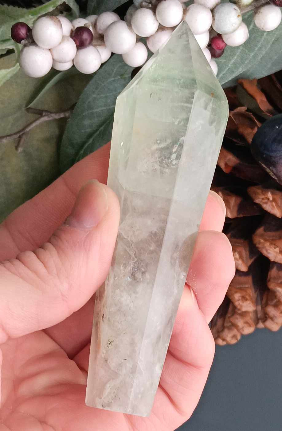 Obelisk: Fluorite Clear with Green/White Inclusions 4.5 Inches
