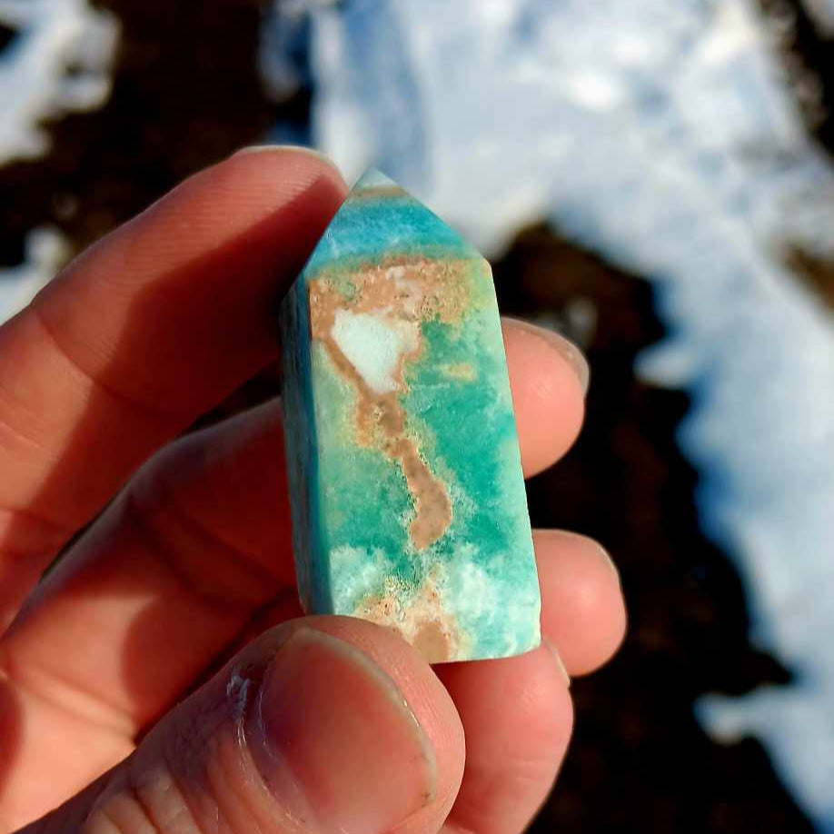 Obelisk: Hemimorphite Caribbean Calcite 1.5 Inches