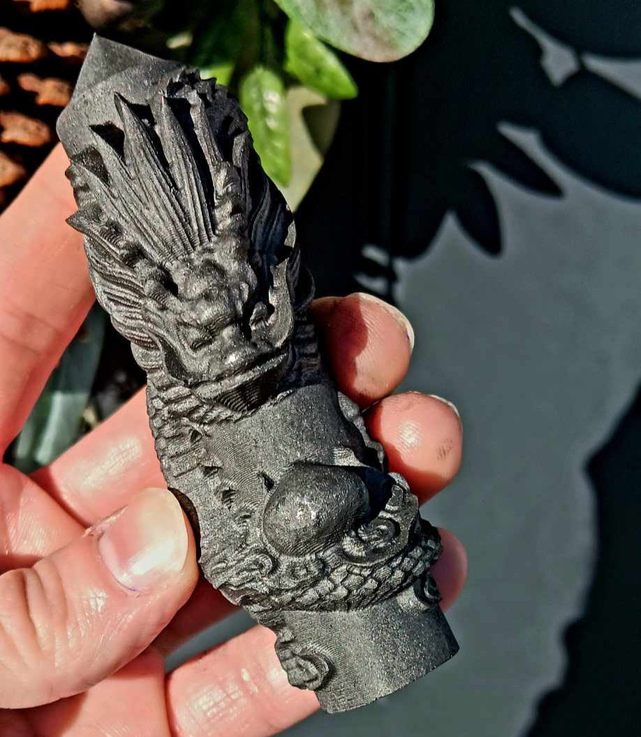 Obelisk: Shungite Intricate Dragon Carving 4 Inches