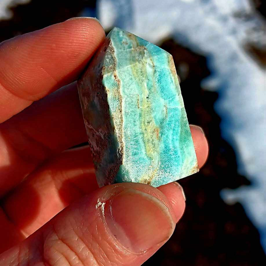 Obelisk: Hemimorphite Caribbean Calcite 1.5 Inches