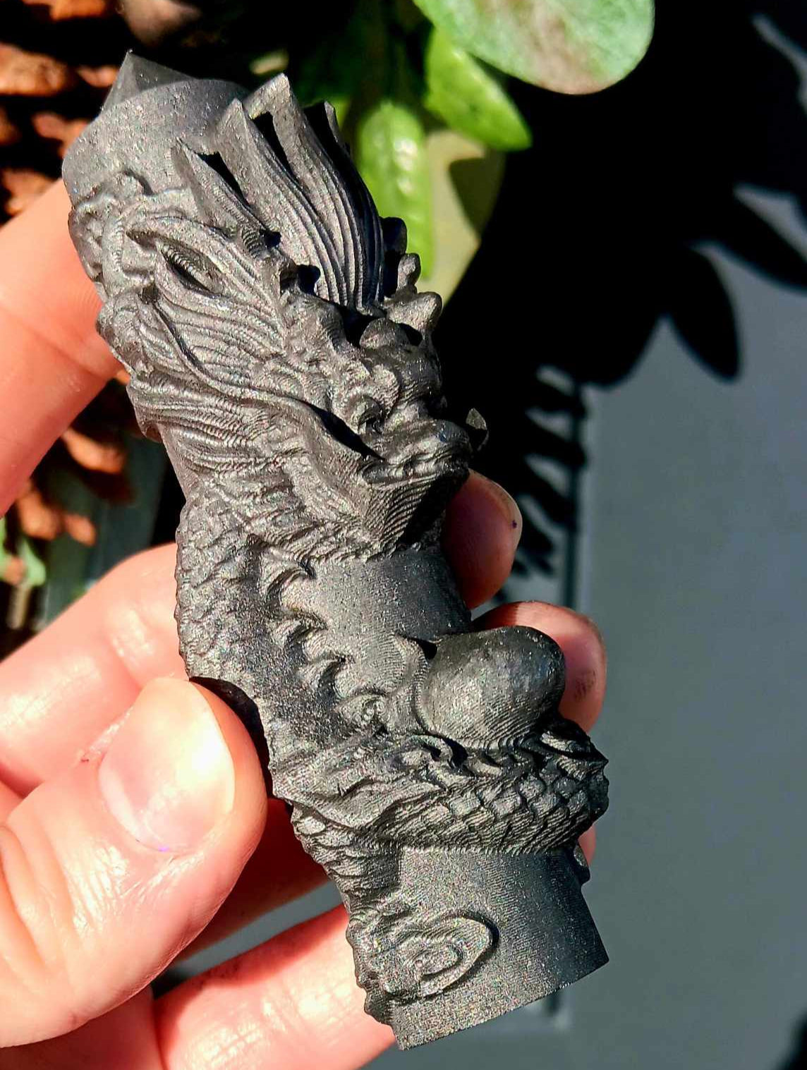 Obelisk: Shungite Intricate Dragon Carving 4 Inches