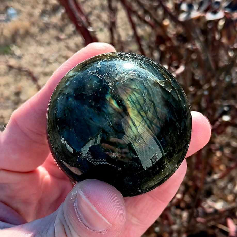 Brand New Orb: Flash Labradorite 195 Grams (with stand)