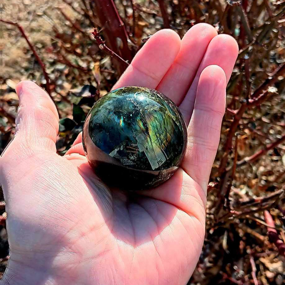 Brand New Orb: Flash Labradorite 195 Grams (with stand)
