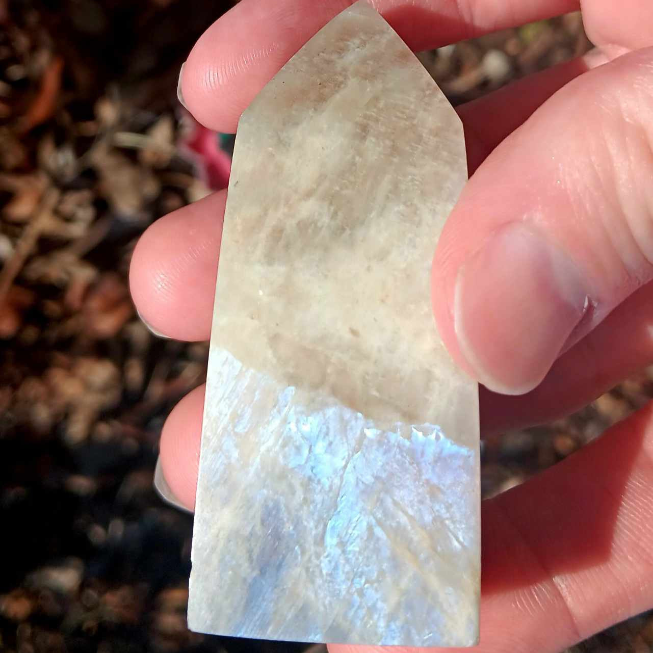 Obelisk: Moonstone Bright Blue Flash 3 Inches