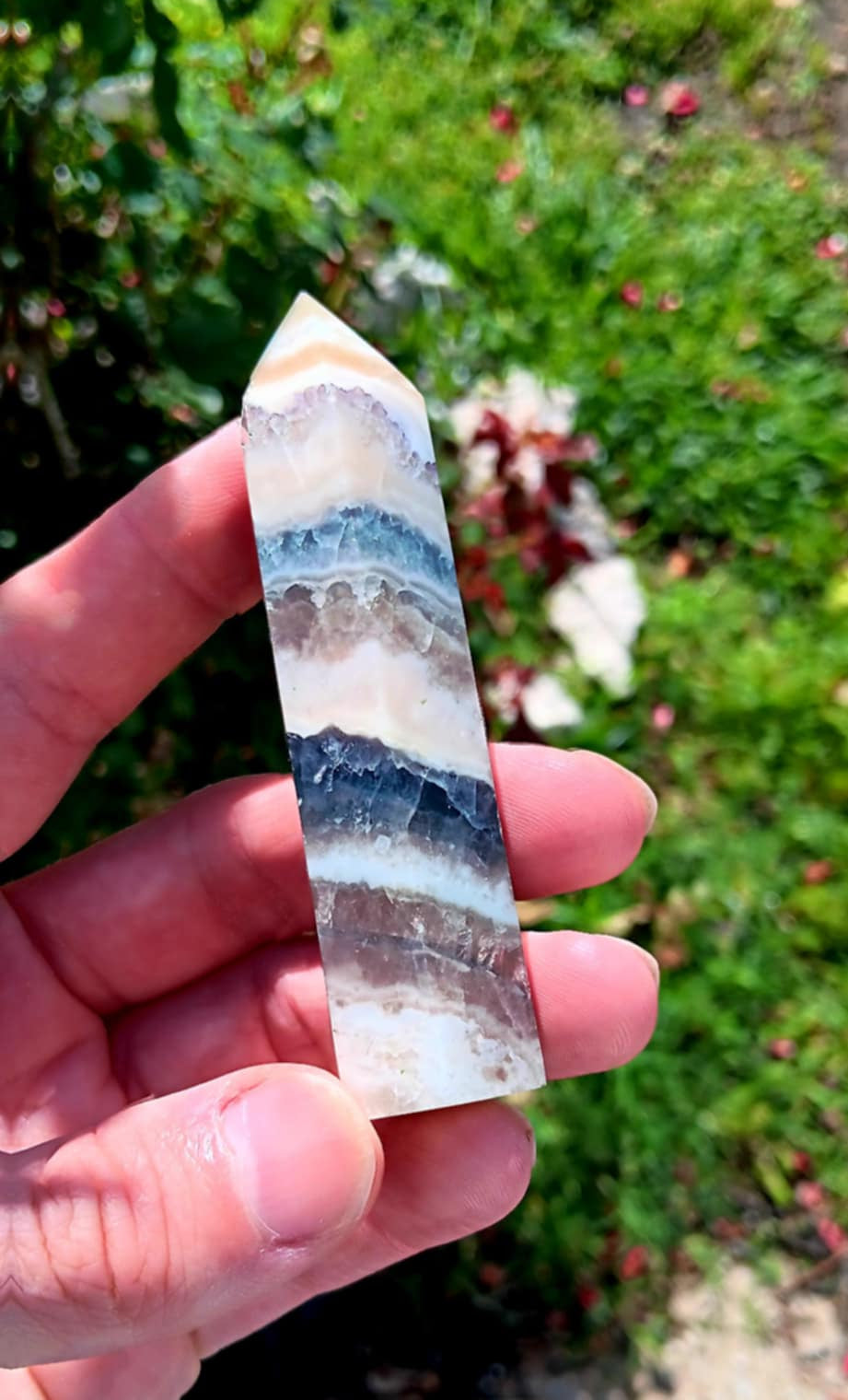 Brand New Obelisk: Banded Fluorite 3.5 Inches