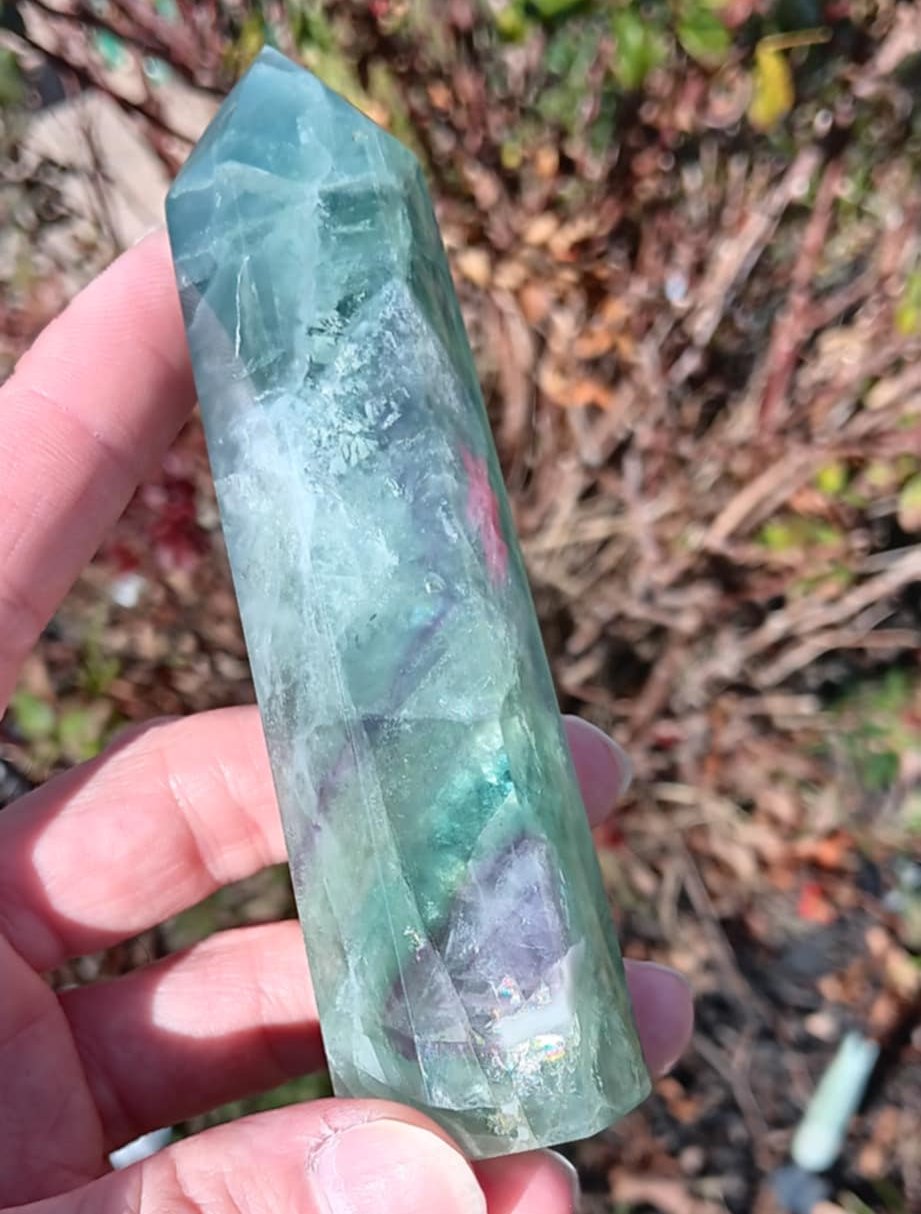 Brand New Obelisk: Light Rainbow Fluorite Tower 4.75 Inches