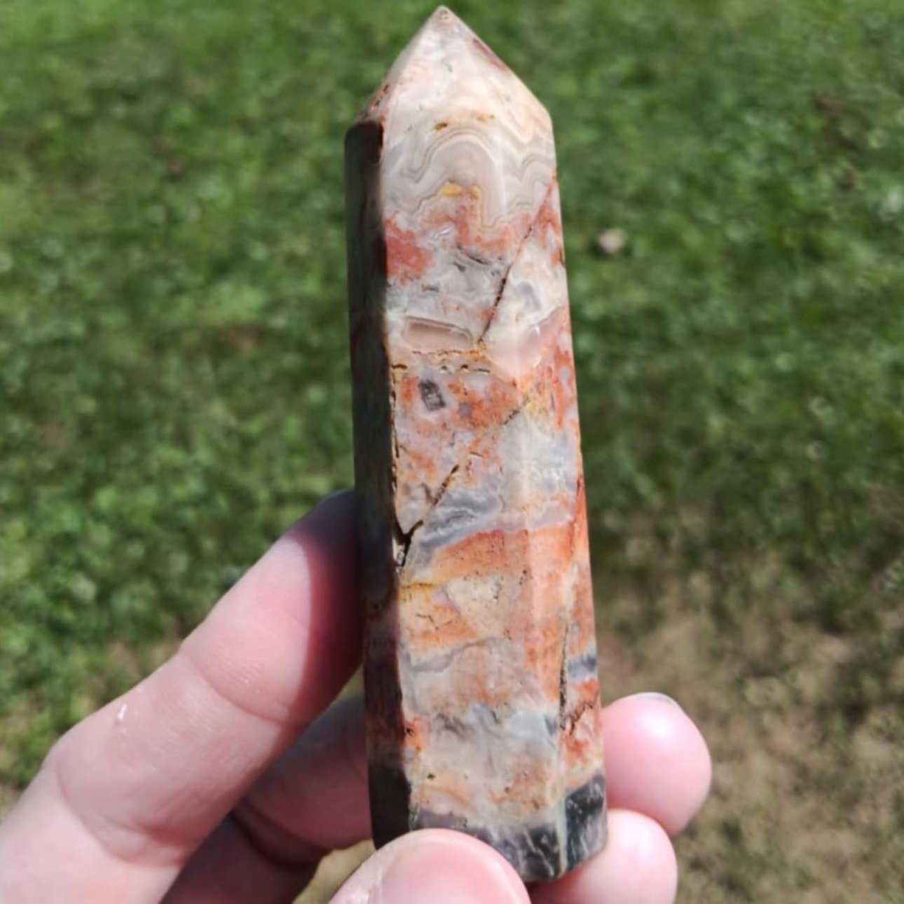 Obelisk: Mexican Crazy Lace Agate 4 Inches