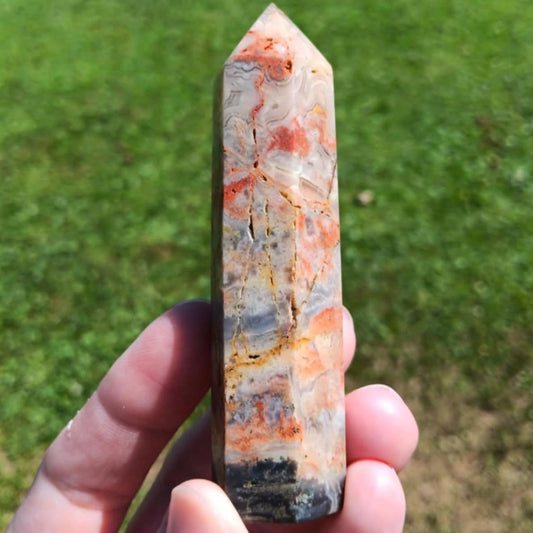 Obelisk: Mexican Crazy Lace Agate 4 Inches