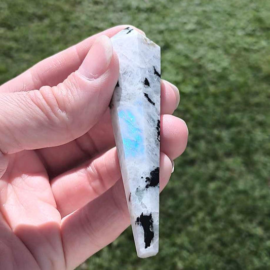 Brand New: Rainbow Moonstone Wand Blue Flash 3.75 Inches