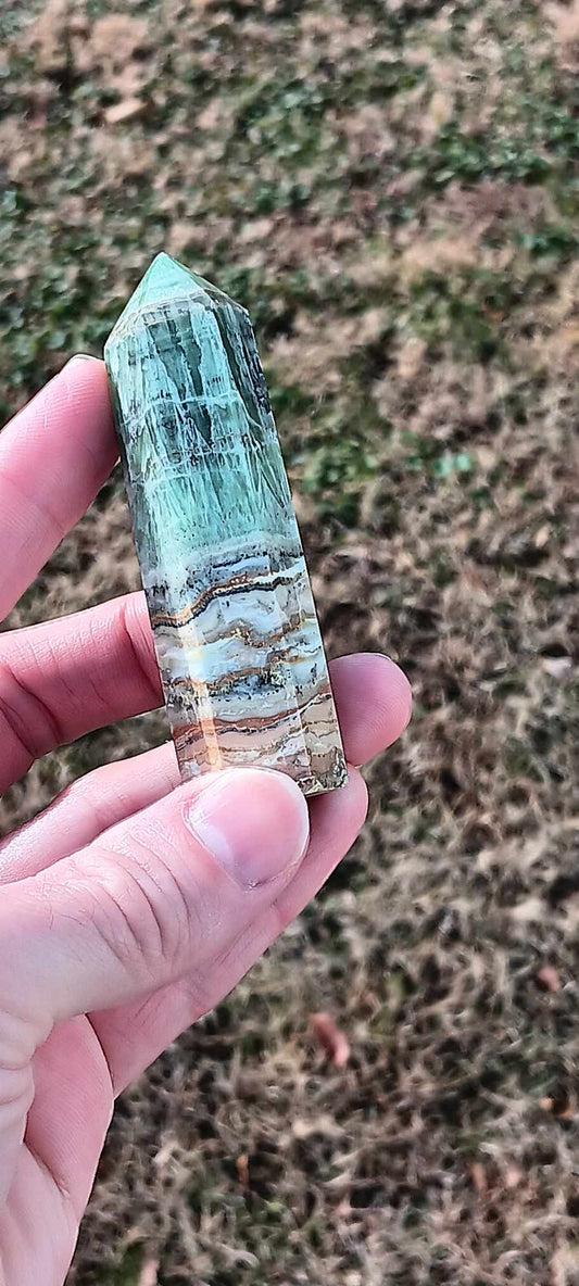 Obelisk: Caribbean Calcite Banded 3.5 Inches