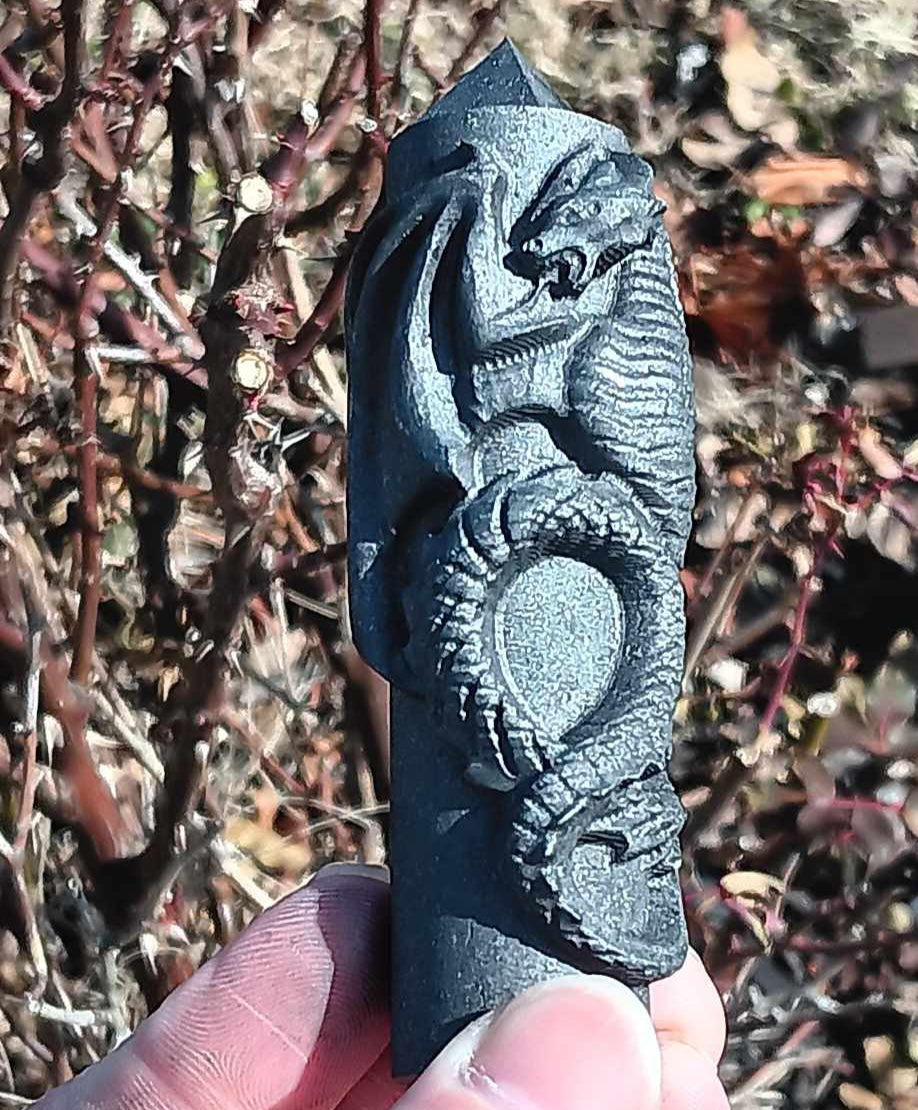 Brand New Obelisk: Shungite Dragon Carved Obelisk 4 Inches