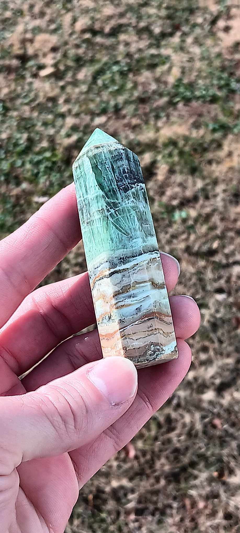 Obelisk: Caribbean Calcite Banded 3.5 Inches