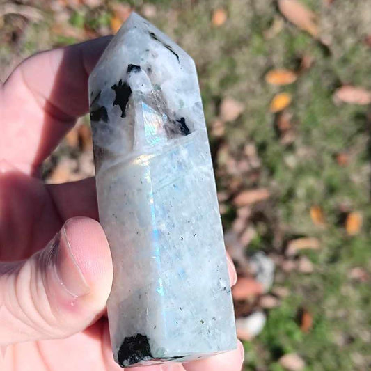 Brand New Obelisk: Rainbow Flash Moonstone 3.25 Inches