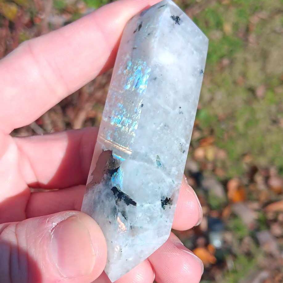 Brand New Obelisk: Rainbow Flash Moonstone 3.25 Inches