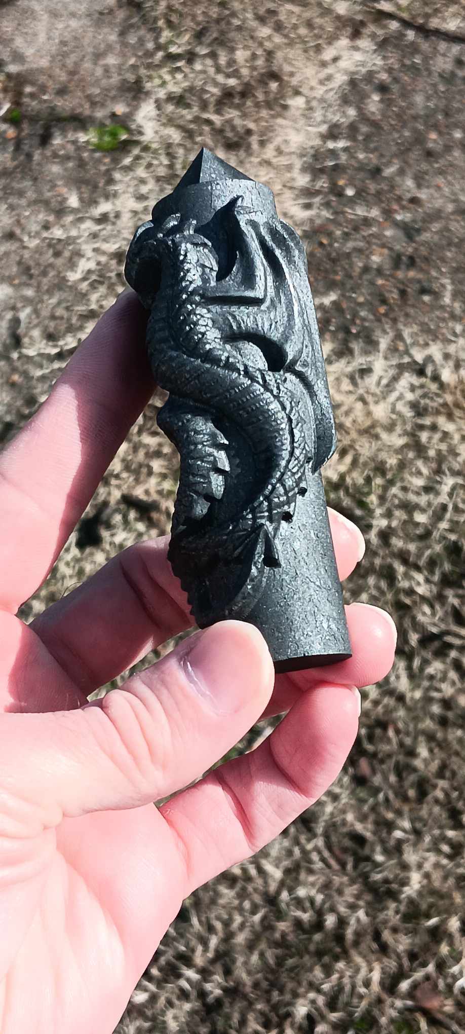 Brand New Obelisk: Shungite Dragon Carved Obelisk 4 Inches