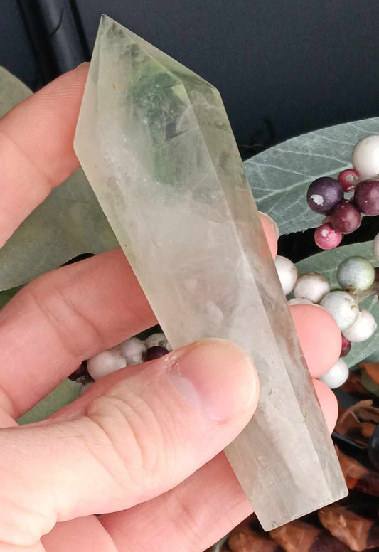 Obelisk: Fluorite Clear with Green/White Inclusions 4.5 Inches