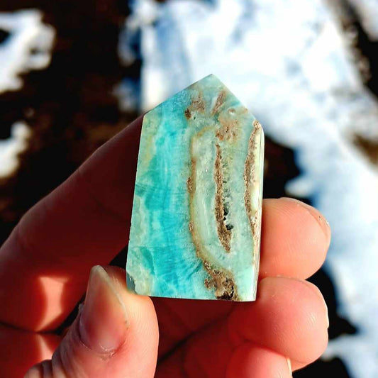 Obelisk: Hemimorphite Caribbean Calcite 1.5 Inches