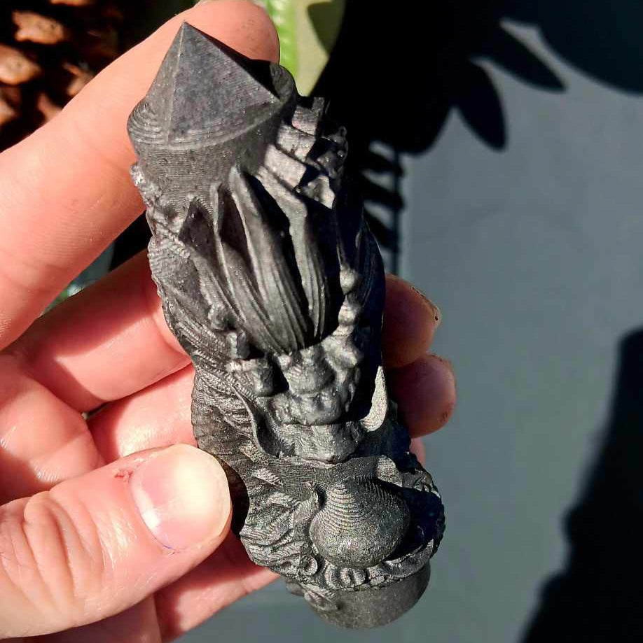 Obelisk: Shungite Intricate Dragon Carving 4 Inches