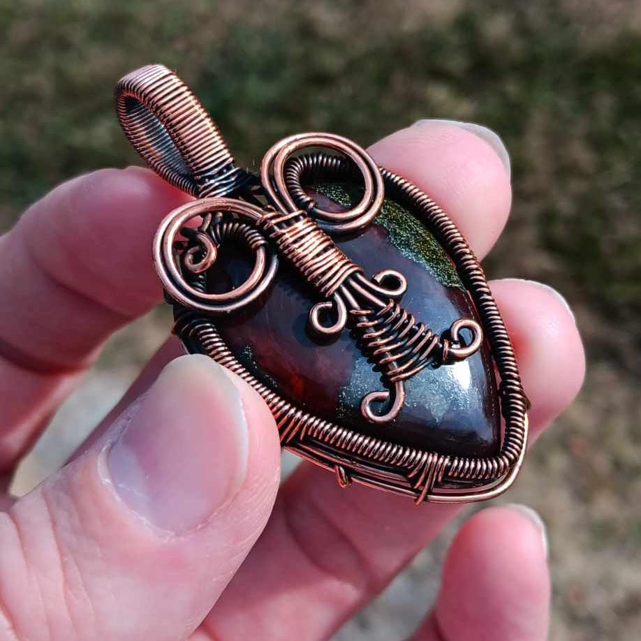 Brand New Wire Wrap Pendant: Dragons Blood Jasper