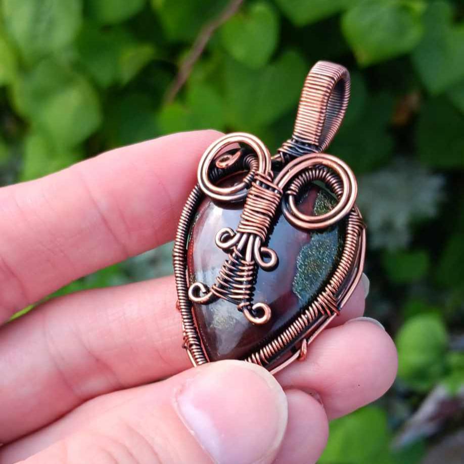 Brand New Wire Wrap Pendant: Dragons Blood Jasper