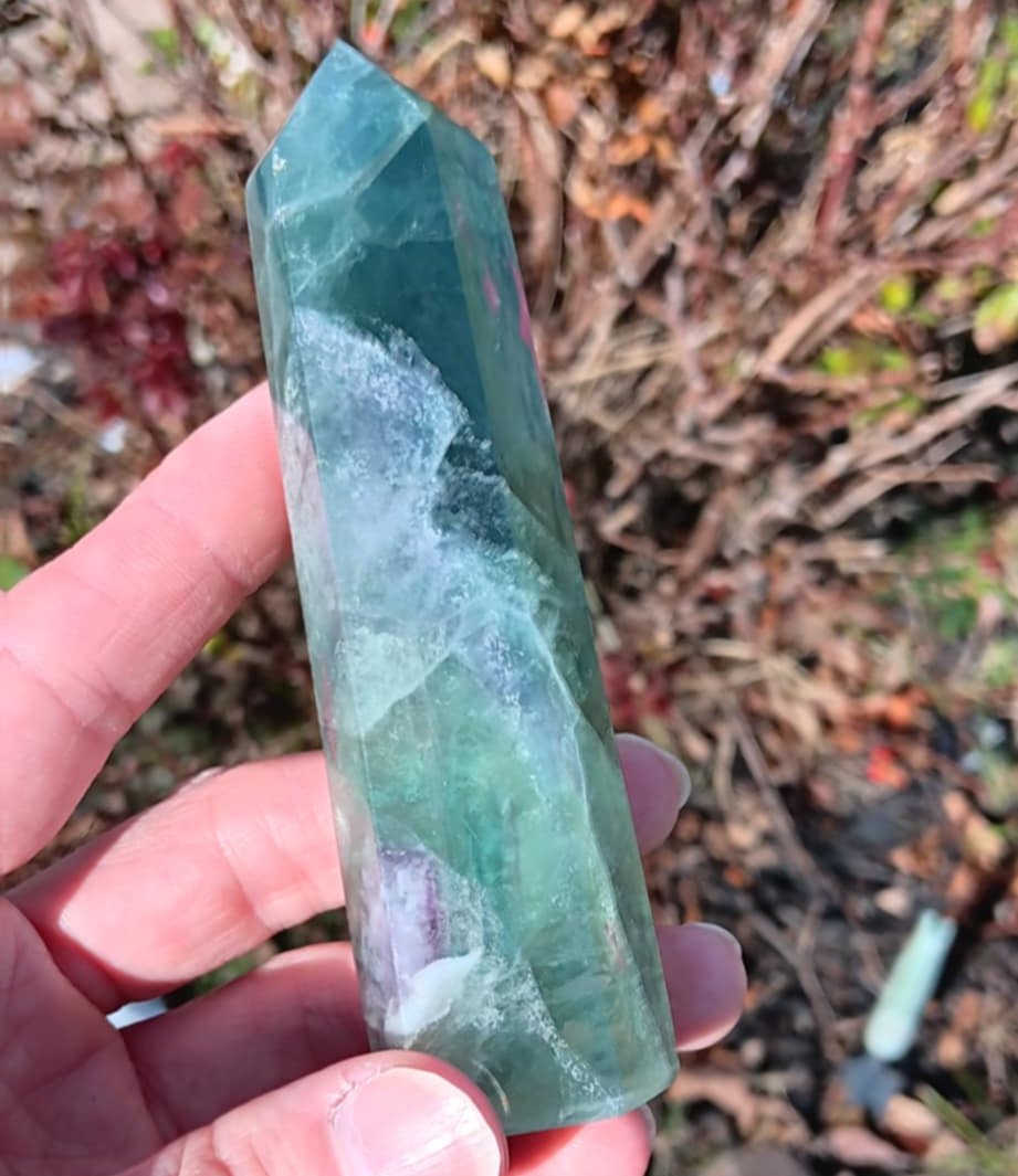 Brand New Obelisk: Light Rainbow Fluorite Tower 4.75 Inches