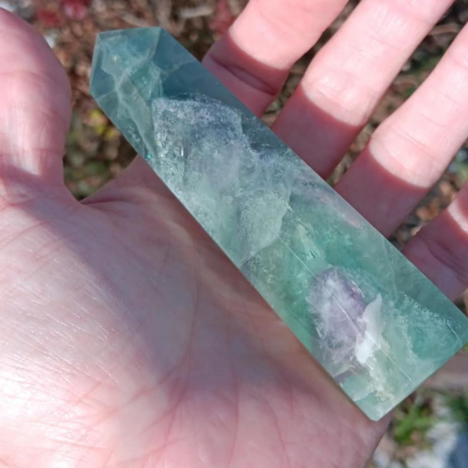 Brand New Obelisk: Light Rainbow Fluorite Tower 4.75 Inches