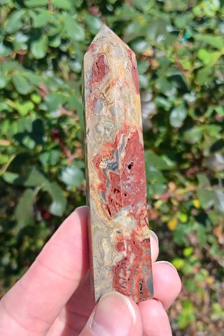 Obelisk: Mexican Crazy Lace Agate 3.75 Inches